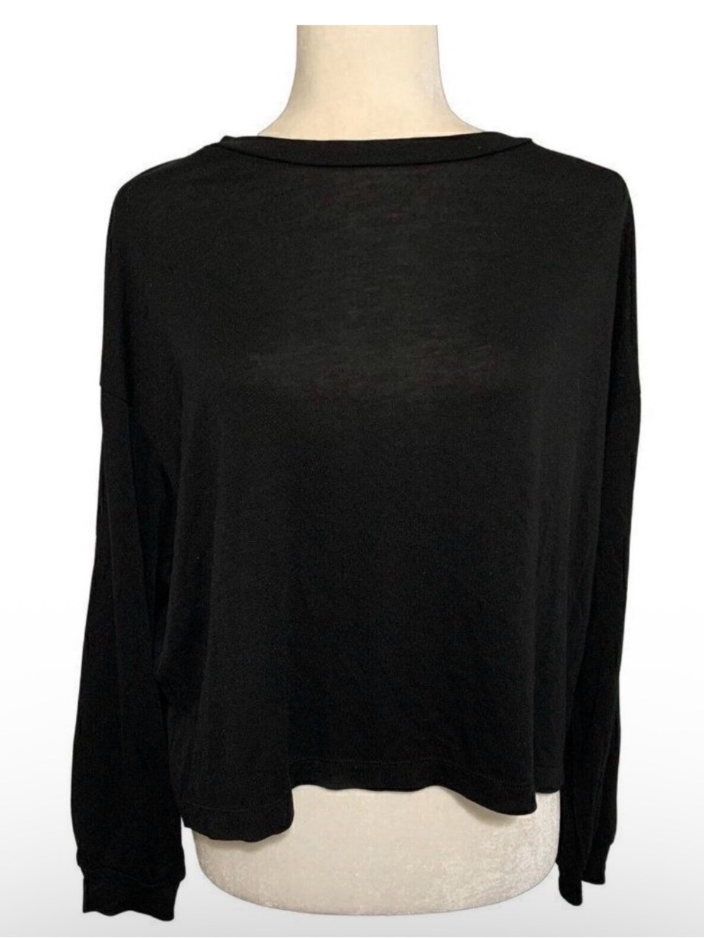 Zara womens solid black long sleeve oversized top crew neck small